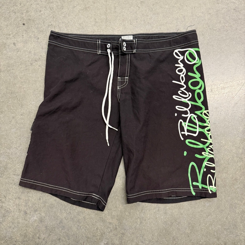 Billabong Board Shorts Mens M Black Green Script Logo Cargo Pocket J104PPAU